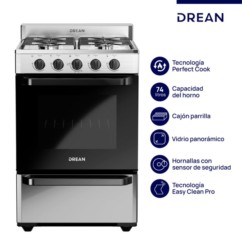 18010039 - COCINA DREAN 56CM *(MULTIGAS)*  S/LUZ S/ENC INOX. 